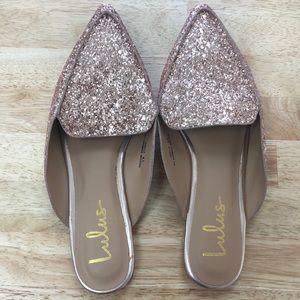 Lulus rose gold glitter slides
